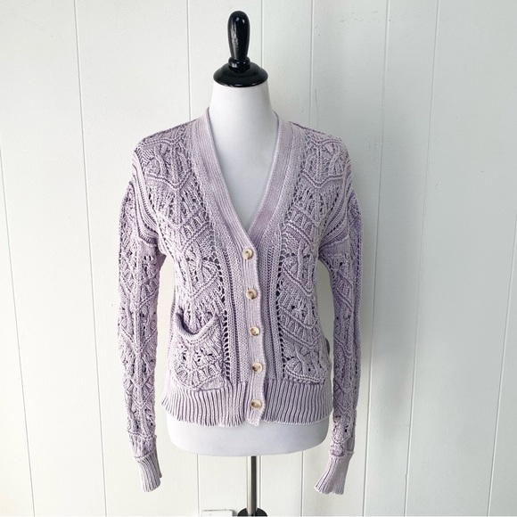Sundance Sweaters - SUNDANCE Lilac Purple Aveline Casual Cotton Crochet Boho Cardigan Lilac Sz XS